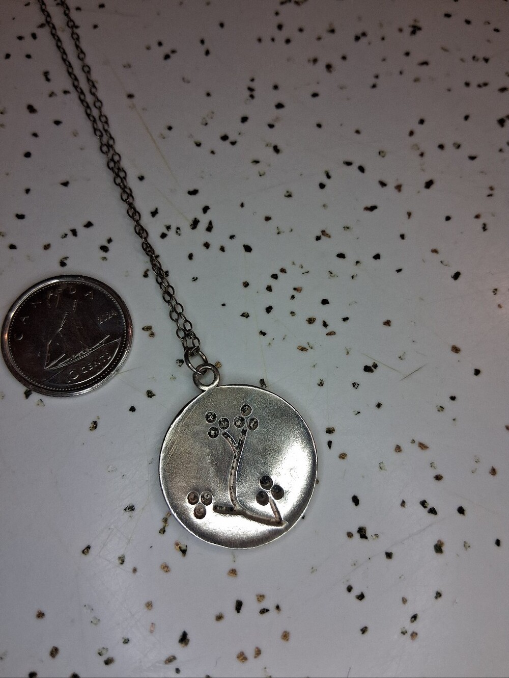 Silver Round Botanical Tree With Berries Or Buds Necklace